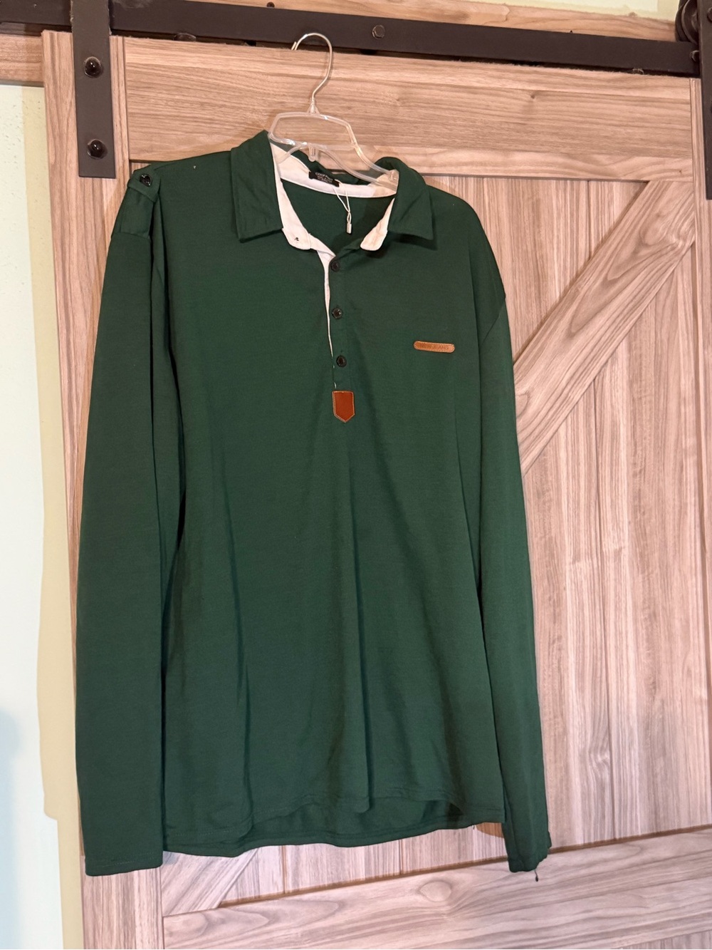 Long-Sleeve Forest Green Polo with Contrast Collar